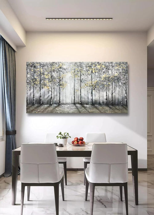 Art, 30X60 Inch Modern Impressionist Tree Art 100% Hand Painted Canvas Wall Art Oil Painting Large Paintings Gray Wall Decoration Acrylic Paint Knife Painting