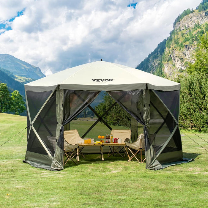 12X12Ft Pop up Gazebo Tent with Mosquito Netting, 6 Removable Wind Panels & 2 Mesh Windows, Outdoor Canopy Shelter for Patio, Army Green