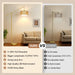 【Upgraded】Arc Floor Lamp for Living Room, Boho Dimmable Swing Arm Floor Lamp with Rattan & Fabric Shades, Gold Rattan Standing Lamp with 11W Bulb, Farmhouse Adjustable Tall Lamp for Bedroom Office