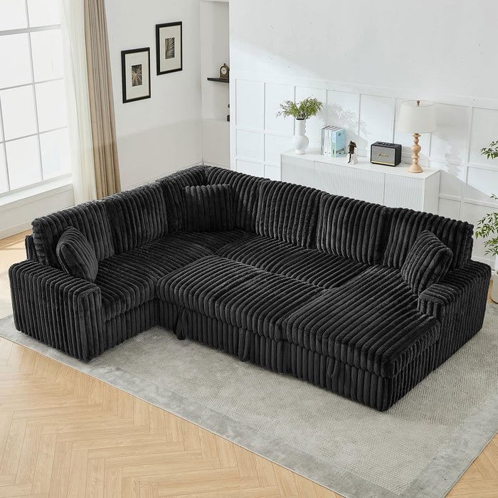 Black 122Inch U Shaped Sleeper Sectional USBChargingPorts