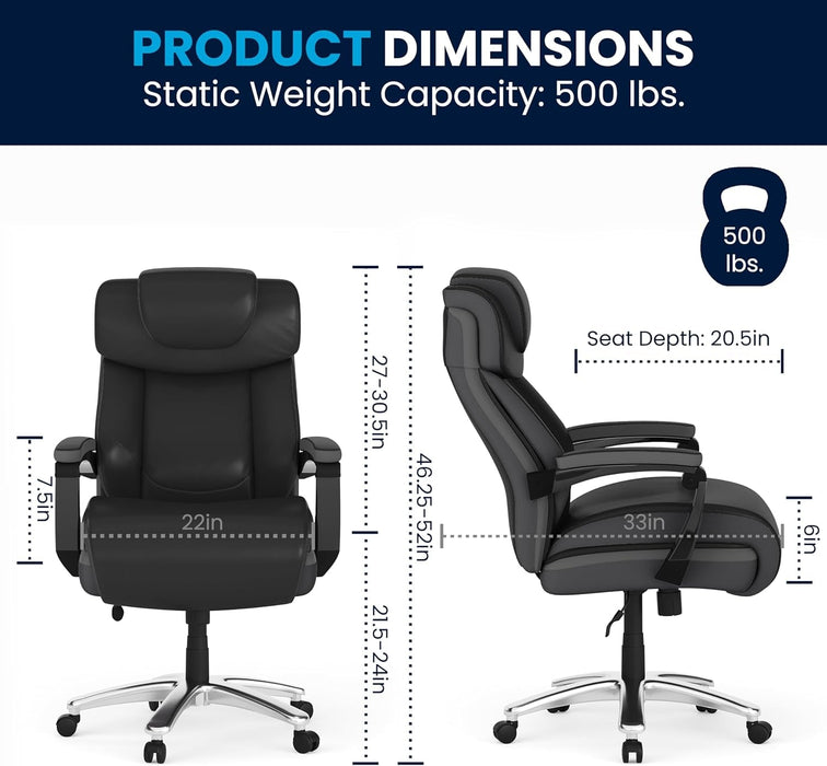 Hercules Series High-Back Swivel Leathersoft Office Chair, Ergonomic Executive Chair with Headrest and Adjustable Height, Black