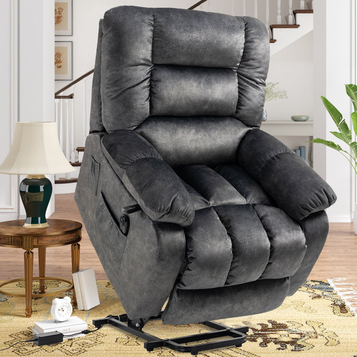 Lift Recliner Chair, Power Lift Recliner with Heat Therapy and Massage Function, Fabric Electric Lift Chair Remote and Side Pocket, Oversized Power Reclining Sofa for Elderly Lazy Boy, Beacon Grey