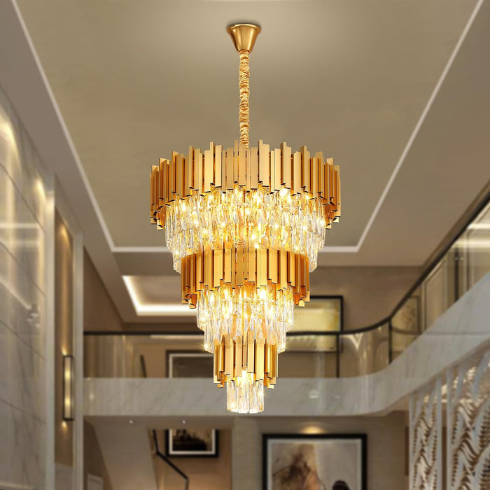 Luxurious Gold Crystal Five Tier Chandelier Ceiling