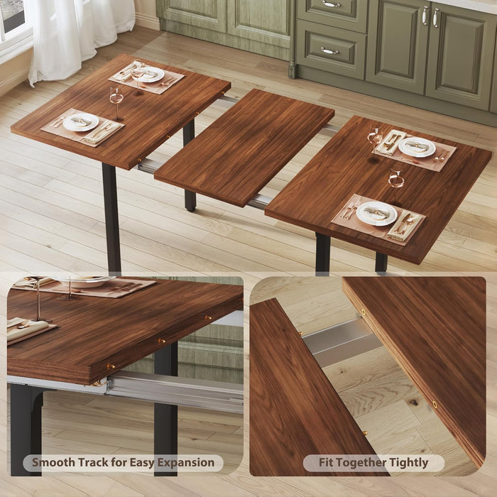 7-Piece Dining Table Set for 4-6, 63" Large Extendable Kitchen Table Set with 6 Chairs, Curved Backrest, Dining Room Table with Solid Metal Frame & MDF Board, Easy Assembly, Walnut