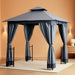 11' X 13' Patio Gazebo, Double Roof Outdoor Gazebo Canopy Shelter with Netting & Curtains, Steel Corner Columns for Garden, Lawn, Backyard and Deck, Gray