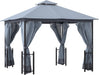 11' X 13' Patio Gazebo, Double Roof Outdoor Gazebo Canopy Shelter with Netting & Curtains, Steel Corner Columns for Garden, Lawn, Backyard and Deck, Gray