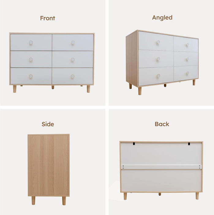 White Baby Dresser for Bedroom, 6 Drawer Organizer for Closet Storage