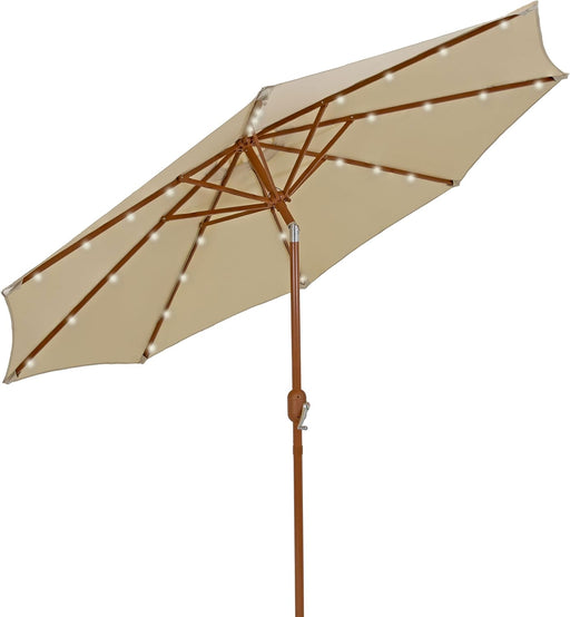 Sunnydaze 8.5 Ft Outdoor Patio Umbrella with Push Button Tilt and Crank - Faux Woodgrain Finish - Large Vented Market Umbrella