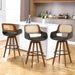 Rattan Swivel Bar Stools, Counter Height Bar Stools with Cane Back, Upholstered Seat, Faux Leather Upholstered Furniture for Island/Counter (Black, 26.5"-3 PCS)
