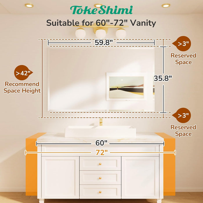 Bathroom Vanity Mirror Frameless with 1" Beveled Edge 60X36 In