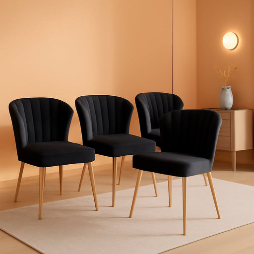 Black Velvet Dining Chairs Set of 4, Modern Dining Chairs with Golden Metal Legs, Tufted Upholstered Dining Chairs for Dining Room/Kitchen/Vanity