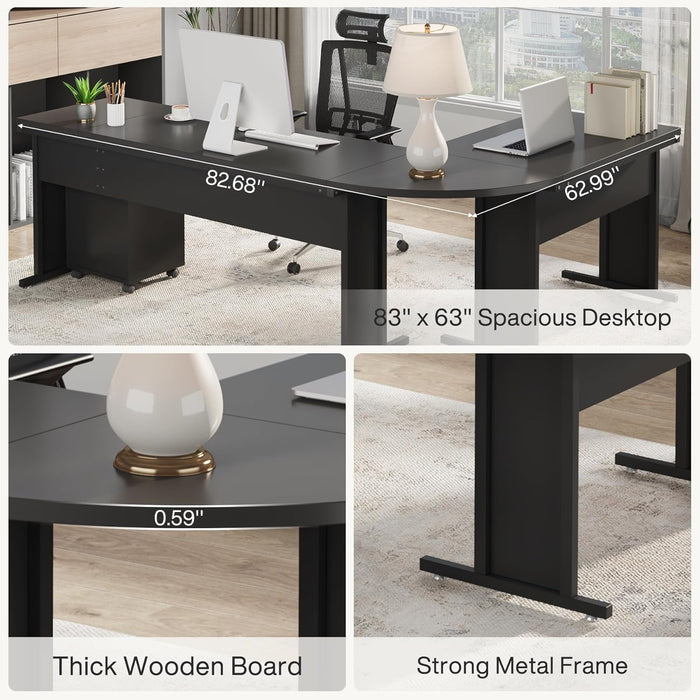 83-Inch Large L Shaped Desk, Reversible Executive Office Desk, Modern Corner Computer Table Business Workstation for Home Office, Black
