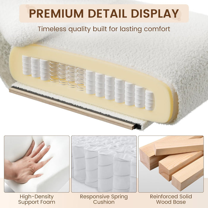 Comfy Chair, Modern Accent Chair with Metal Frame, Cozy Reading Chair with Soft Cushion & Wood Armrest for Bedroom, Living Room, White