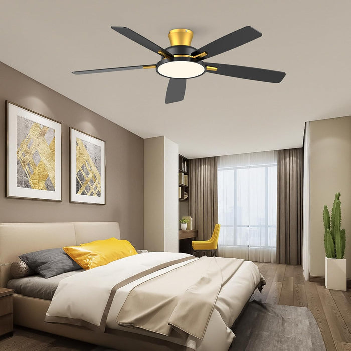 52 Inch Ceiling Fans with Lights and Remote,Ultra Silent Low Profile Ceiling Fan with Three Color Temperature and Dimmable Light with Reversible Blades Black Gold