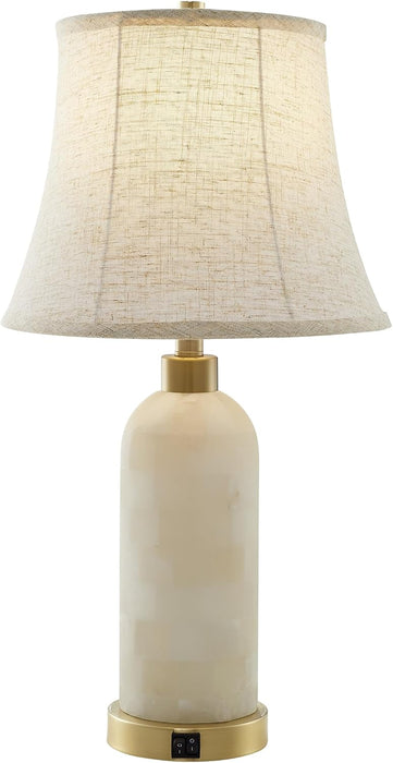 25" Natural Alabaster Table Lamps Set of 2 with LED Night Light