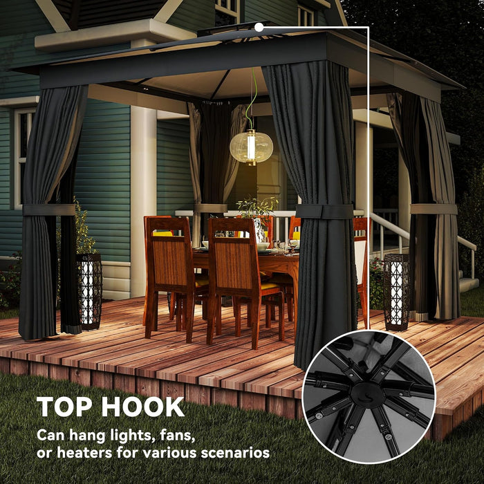 10' X 10' Outdoor Patio Gazebo, Heavy Duty Gazebo Canopy Shelter with Double Roof, Curtains, Netting, Steel Frame, UPF30+ Protection, Ceiling Hook for Lawn, Backyard, Deck, Dark Gray