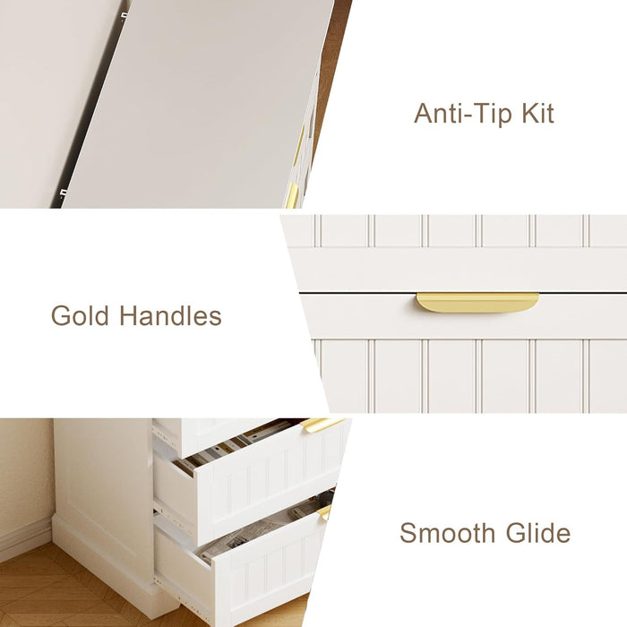 4 Drawer Dresser for Bedroom, Modern Farmhouse Wood Chest of Drawers with Metal Handles, Spacious Storage Drawers for Closet, Living Room, Entryway, White