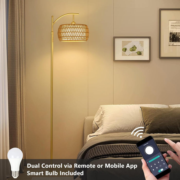 Arc Floor Lamp Timeless BrassFinish Remote Dimmable