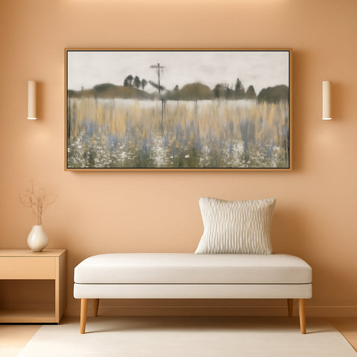 Large Vintage Framed Canvas Wall Art for Living Room, Rustic Farmhouse Countryside Windmill and Barn Landscape Painting, Retro Wildflower Field Meadow Print, 48"X24" Ready to Hang