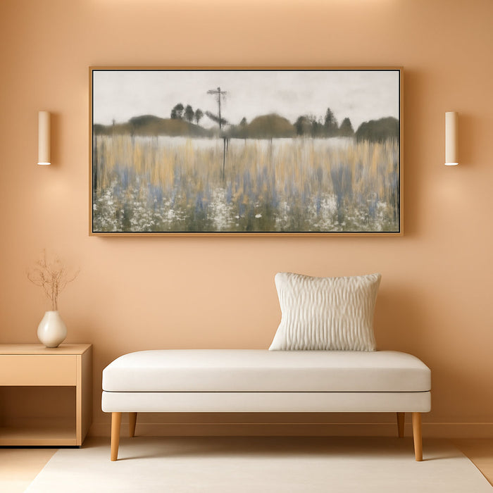 Large Vintage Framed Canvas Wall Art for Living Room, Rustic Farmhouse Countryside Windmill and Barn Landscape Painting, Retro Wildflower Field Meadow Print, 48"X24" Ready to Hang