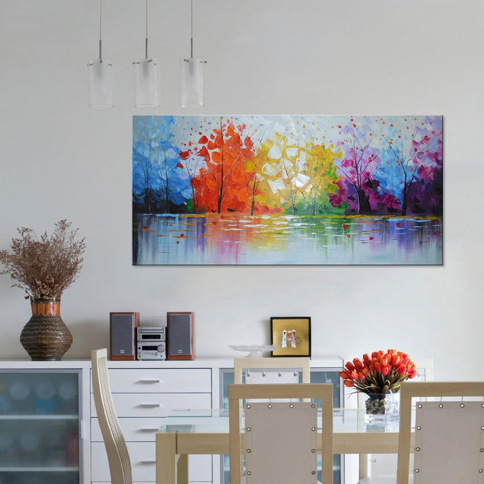 Hand Painted Palette Knife Oil Painting Modern Abstract Wall Art Hanging Lake Scenery Landscape Canvas Picture Framed Ready to Hang 40" W X 20" H