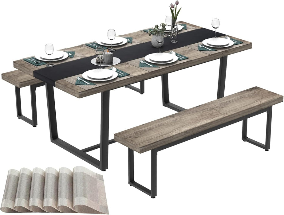 71" 6Ft Large Dinner Table for 6 8 Seat Dining Room Table, Rectangular Farmhouse Modern Kitchen Long Black & Grey Industrial Conference (Grey)