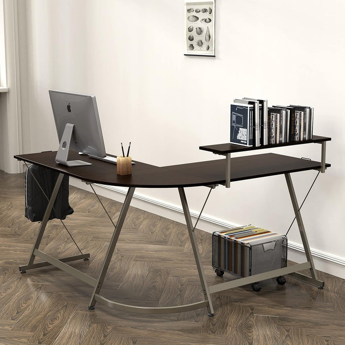 Vista L-Shape Desk with Monitor Stand, Espresso