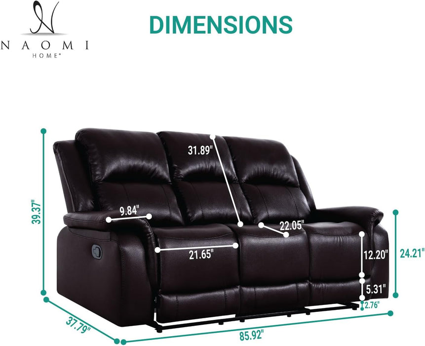 Katie Leather Recliner Sofa Set, Manual Recliner Sofa Couch - Living Room Furniture Set, Leather Reclining Sofa Recliner Couch for Office Home, Living Room Sofa Recliners, Air Leather, Espresso