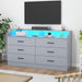 6 Drawer Dresser with Power Outlet, Chest of Drawer with LED Light, Modern Dresser with Open Storage Cubby, Double Wide Dressers Organizer for Bedroom, Living Room, Entryway, Hallway (Grey, 6 Drawers)
