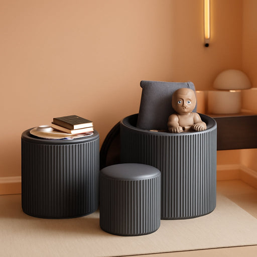 Ottoman Coffee Table,Round Ottoman with Storage Set of 3,Vanity Stool with Storage for Bedroom, Small Velvet Foot Stool for Living Room