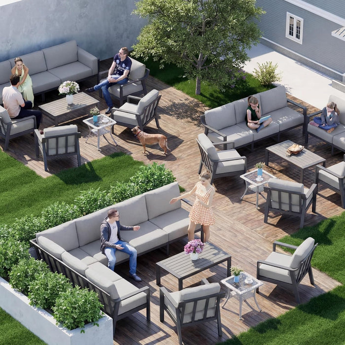 Aluminum Outdoor Patio Furniture Set with Coffee Table,4 Seater Patio Conversation Sets with Washable Thick Cushions,Outdoor Sectional Furniture Set for Poolside, Balcony,Gray Aluminum Frame