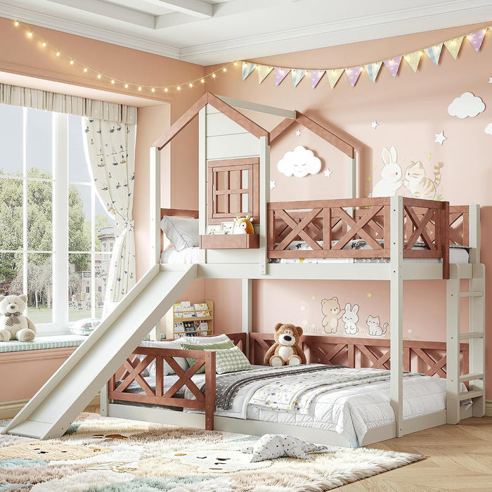 TwinOverFull Bunk Bed Playhouse WithSlide LoftStorage