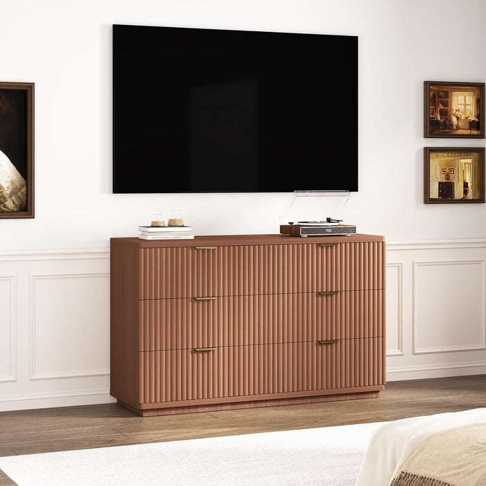 6 Drawer Dresser for Bedroom, 47.3" Wide Modern Chest of Drawers Dresser TV Stand, Wood Drawer Organizer for Living Room, Hallway