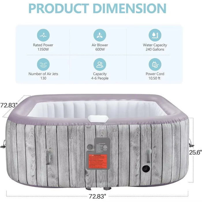 73" Inflatable Hot Tub, 4-6 Person Portable Spa，With Bubble Jets, Insulated Cover, Digital Control Panel, up to 104°F, Hottub