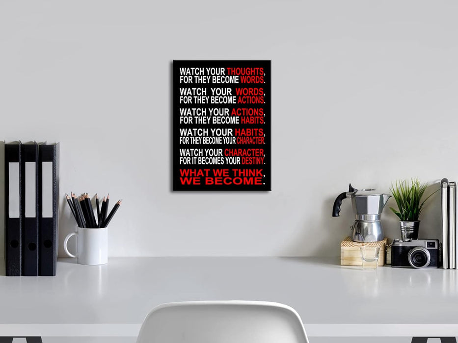 Watch Your Thoughts Motivational Classroom Poster Modern Canvas Prints Wall Art Paintings Ready to Hang for Office Living Room Home Decorations Stretched Pictures Artwork