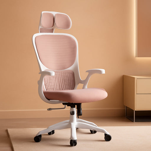 Home Office Desk Chair, Ergonomic Computer Managerial Executive Chairs High-Back Work Swivel Task Chairs with Wheels, Lumbar Support, Comfy Flip-Up Armrest for Gaming, Study, Student, Pink