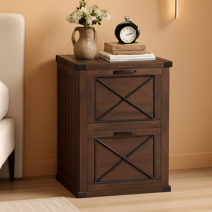 File Cabinet, Filing Cabinet with 2 File Drawers, Printer Stand, Fit A4, Letter Size, Hanging File Folders, Modern Farmhouse Style, for Home Office, Maroon Brown UOFC048K01