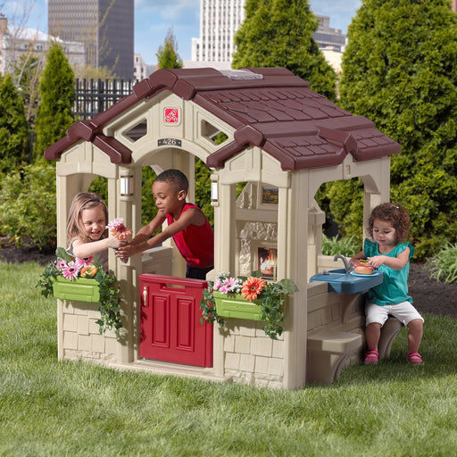 Charming Cottage Brown Toddler Plastic Playhouse for Kids Outdoor Toys