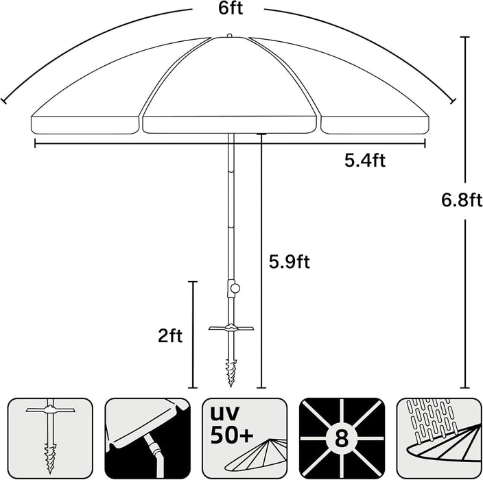 6Ft Folded Portable Travel Beach Umbrella with Sand Anchor Tilt Air Vent UPF 50+UV Protection Fit in Suitcase Compact Foldable Telescopic Umbrellas for Patio Garden Beach Pool Sky Blue