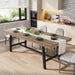 63-83" Extendable Dining Table, Industrial Rectangular Dining Room Table for 6-8 People, Expandable Kitchen Table with Heavy Duty Metal Frame for Dining Room, Kitchen & Parties, Rustic Pear