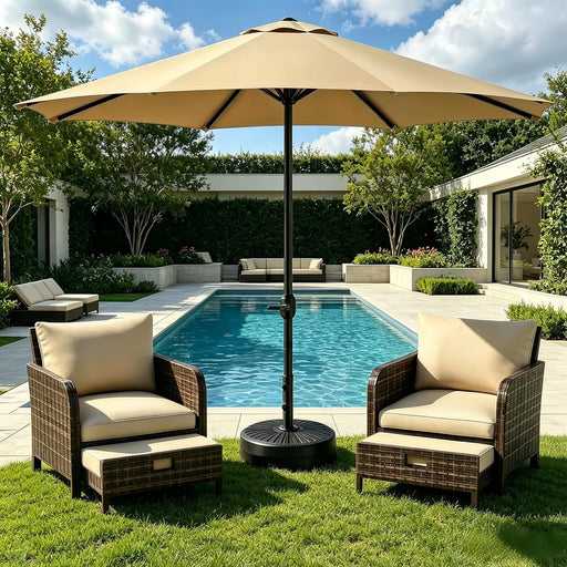 9FT Outdoor Patio Umbrella with Easy Crank - UV Resistant & Waterproof Market Umbrella with Ventilated Canopy, 8 Sturdy Ribs & Powder-Coated Frame for Garden, Deck, Backyard, Pool, Patio Table
