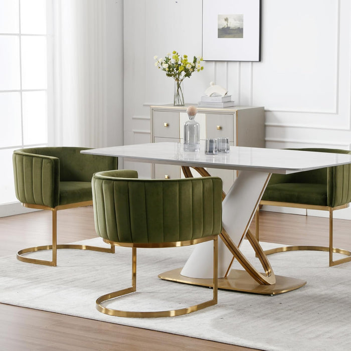 Upholstered Comfy Dining Chairs Set of 2 Kitchen and Dining Room Chairs with Arms Mid Century Modern Dining Chair with Gold Metal Legs for Dining Room Restaurant Cafe Living Room, Velvet Green