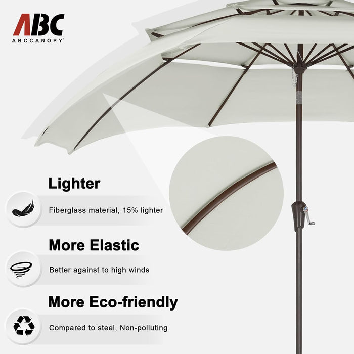 11Ft 3 Tiers Market Umbrella, Outdoor Table Umbrella for for Patio, Deck, Backyard (Light Beige)