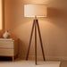 Wood Tripod Floor Lamp, Mid Century Standing Lamp, Modern Design Studying Light for Living Room, Bedroom, Study Room and Office, Flaxen Lamp Shade with E26 Base Dark Brown