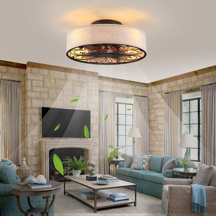 White Farmhouse Flush Mount Ceiling Fan With Remote And Light