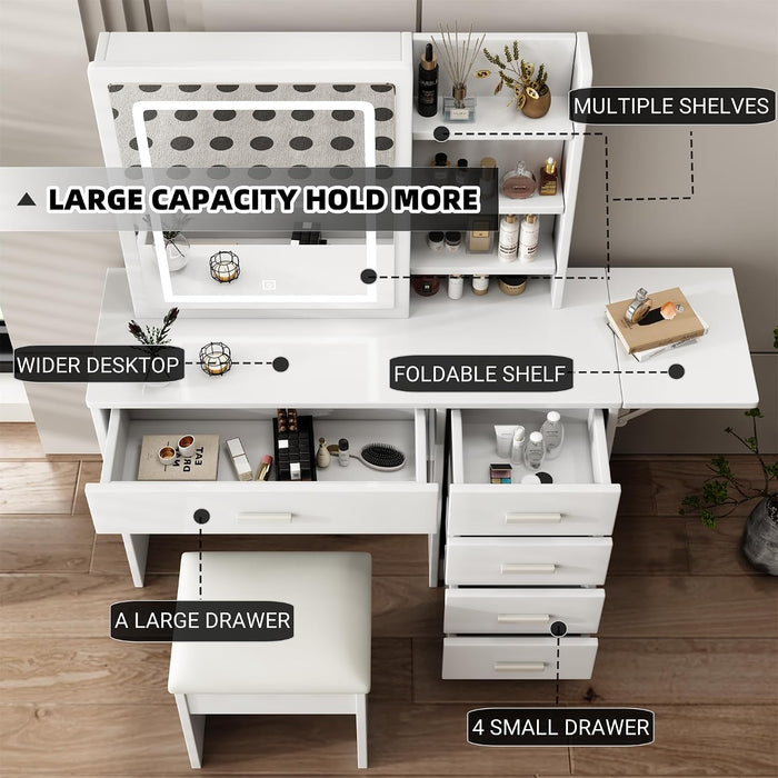 White Makeup Vanity Desk With Customizable Lighting