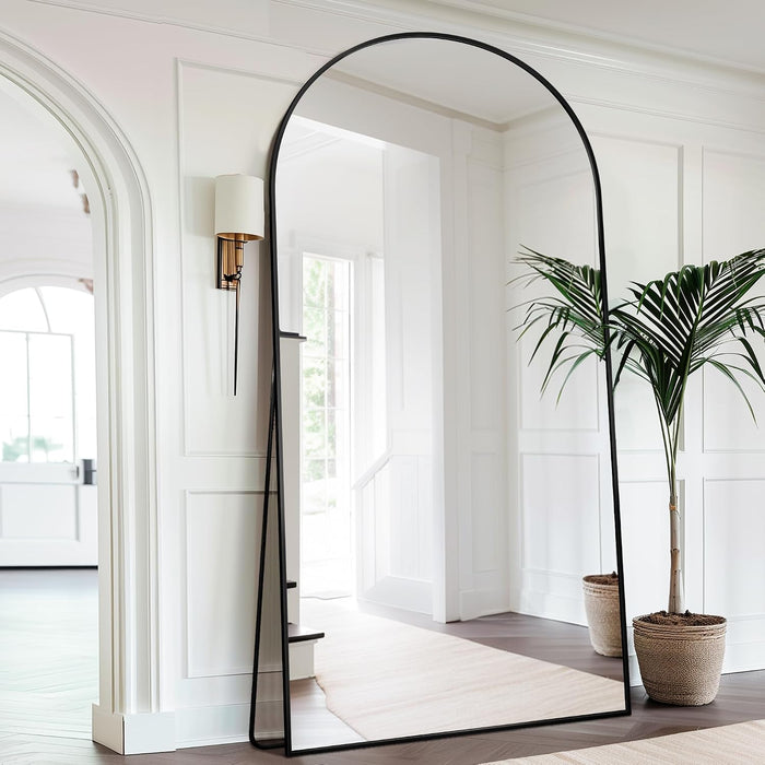 Oversized Full Length Mirror with Stand, 83"X44" Arched Floor Mirror, Aluminum Frame, Wall Mounted/Leaning/Free Standing, Large Body Mirror for Bedroom Living Room Entryway Dressing Room,Black