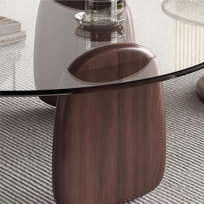 Modern round Coffee Table with Glass Top, 32.68" D X 22.44" W X 15.75" H, Circular Tea Tables for Living Room Home Office Industrial Cocktail Tables (Walunt-Clear Glass/35.43")