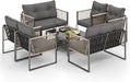 8 Pieces Patio Furniture Set, Outdoor PE Rattan Conversation Sofa Set with Thick Cushions and 2-Tier Tempered Glass Coffee Table for Garden, Porch, Balcony and Backyard