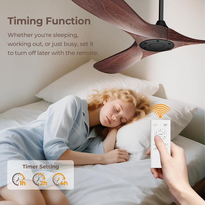 60 Inch Ceiling Fan without Lights, Walnut Finish | Outdoor Ceiling Fan with Remote, 6-Speed Adjustable Reversible DC Motor for Patio & Living Room